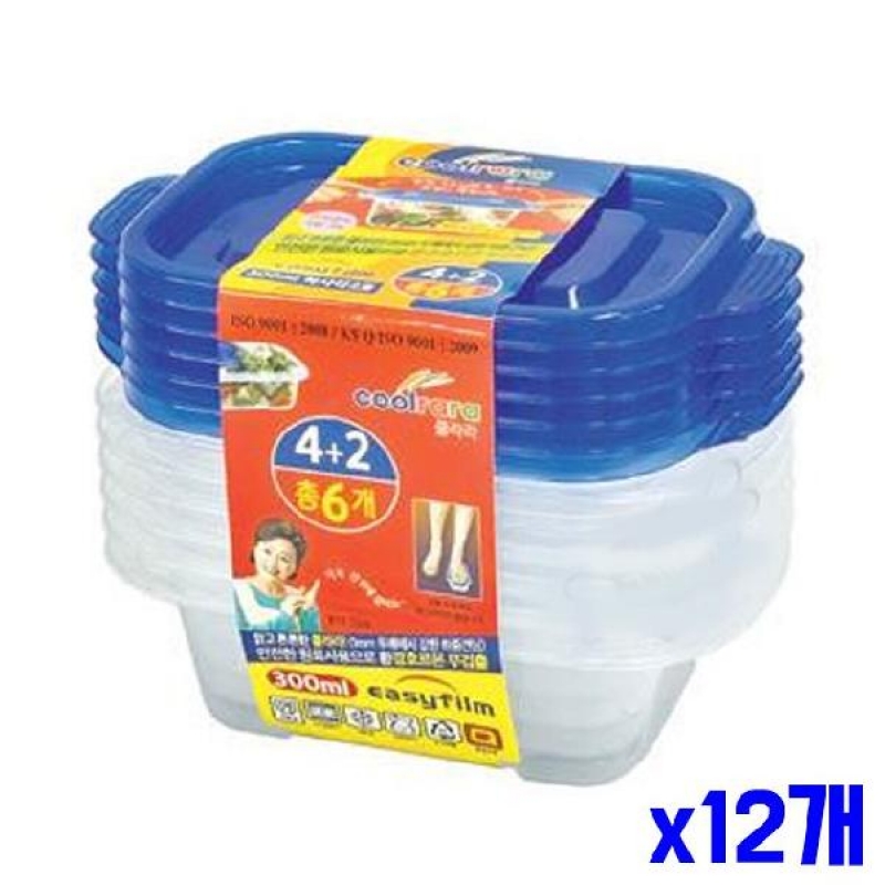 (SM)간편 직사각 밀폐용기 2호 300ml 6P x12개